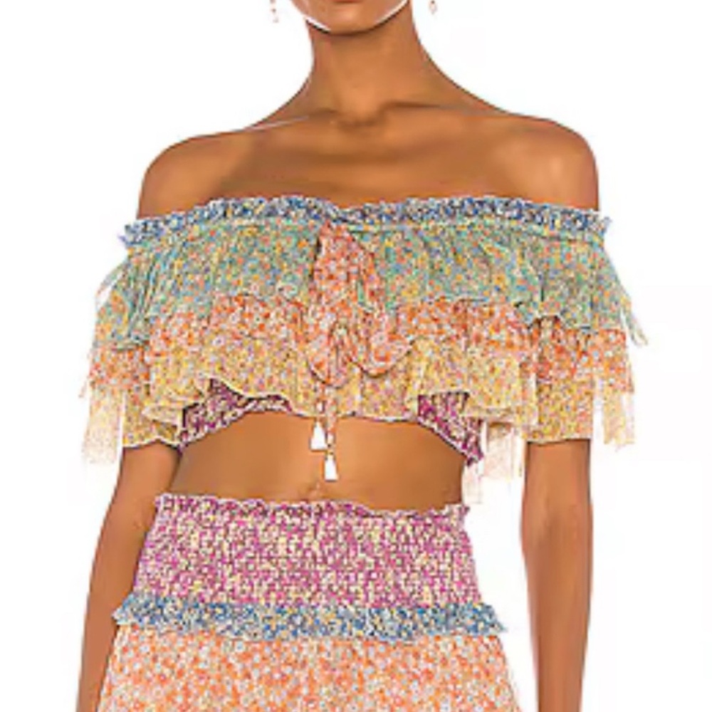 Zimmermann Blue and Pink Ruffled top
